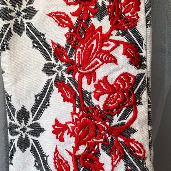 ISABEL MARANT BOLD RED FLORAL EMBROIDERED JEANS - Picture 2 of 11
